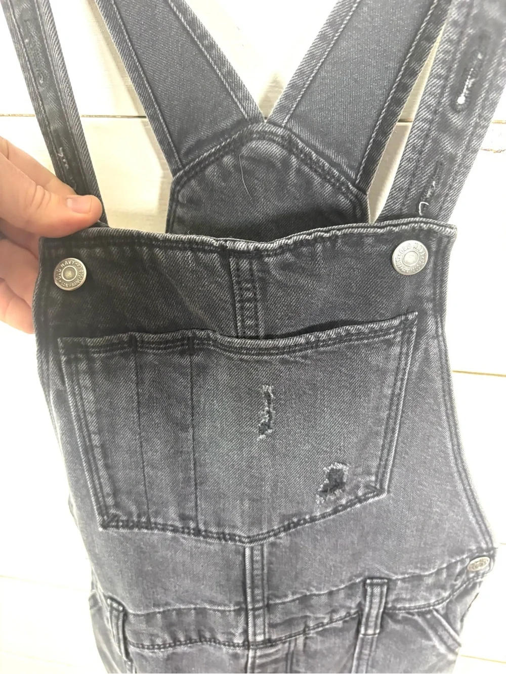 Old Navy Girls XL 14 Black Distressed Denim Overalls Raw Hem Grunge